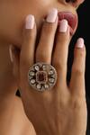 Buy_Swabhimann_Gold Plated Stones Red Polki Adjustable Ring _at_Aza_Fashions