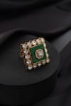 Shop_Swabhimann_Gold Plated Stones, Pearls Green Kundan Adjustable Ring _at_Aza_Fashions