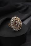 Shop_Swabhimann_Gold Plated Stones Red Polki Adjustable Ring _at_Aza_Fashions