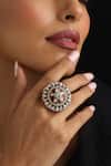 Buy_Swabhimann_Gold Plated Stones Red Polki Adjustable Ring _at_Aza_Fashions