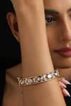 Buy_Swabhimann_Rose Gold Stones, Pearls Green Polki Kada _at_Aza_Fashions