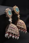 Swabhimann_Multi Color Pearls, Stones Multicolour Polki Jhumka Earrings _Online_at_Aza_Fashions