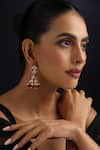 Buy_Swabhimann_Rose Gold Pearls, Stones Red Polki Jhumka Earrings _at_Aza_Fashions