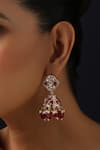 Swabhimann_Rose Gold Pearls, Stones Red Polki Jhumka Earrings _Online_at_Aza_Fashions