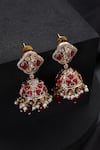 Shop_Swabhimann_Rose Gold Pearls, Stones Red Polki Jhumka Earrings _Online_at_Aza_Fashions