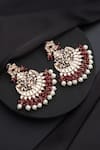 Shop_Swabhimann_Gold Plated Pearls, Stones Red Polki Chandbali Earrings _at_Aza_Fashions