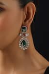 Swabhimann_Rose Gold Gemstones, Green Polki Dangler Earrings _Online_at_Aza_Fashions