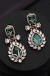 Shop_Swabhimann_Rose Gold Gemstones, Green Polki Dangler Earrings _at_Aza_Fashions