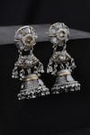 Shop_Swabhimann_Silver Plated Stones, Beads Kundan Jhumka Earrings _at_Aza_Fashions