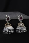 Shop_Swabhimann_Silver Plated Pearls, Stones Red And Jhumka Earrings _at_Aza_Fashions
