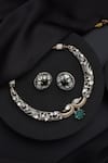 Shop_Swabhimann_Gold Plated Stones Emerald Hasli Necklace Set _at_Aza_Fashions