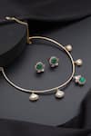 Shop_Swabhimann_Gold Plated Gemstones, Emerald Hasli Necklace Set _at_Aza_Fashions