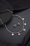 Shop_Swabhimann_Gold Plated Gemstones, Emerald Hasli Necklace Set _Online_at_Aza_Fashions
