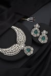 Buy_Swabhimann_Gold Plated Pearls, Stones Emerald And Polki Necklace Set _Online_at_Aza_Fashions