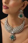 Shop_Swabhimann_Gold Plated Pearls, Stones Emerald And Polki Necklace Set _Online_at_Aza_Fashions
