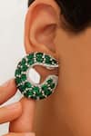 Shop_Modarta_Green Crystals, Stones Emerald Loop Earrings _at_Aza_Fashions