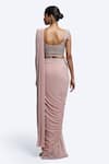 Shop_Onaya_Pink Lycra, Net Feathers, Pearls, Cut Embellished Blouse And Pre-draped Saree Set _at_Aza_Fashions