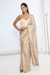 Buy_Ekaya Banaras_Beige Silk Zari Handwoven Saree With Running Blouse _at_Aza_Fashions