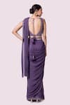 Shop_Onaya_Lavender Georgette Embroidery, Embellished Blouse And Pre-draped Saree Set _at_Aza_Fashions