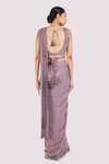 Shop_Onaya_Lilac Georgette Sequins, Embroidery, Cut Work Blouse And Pre-draped Saree Set _at_Aza_Fashions