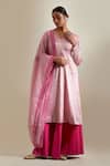 Buy_Vinusto_Pink Chanderi Embroidery V-neck Zari Silk Anarkali Sharara Set _at_Aza_Fashions