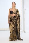 Buy_Ekaya Banaras_Black Silk Zari Handwoven And Gold Saree With Running Blouse _at_Aza_Fashions