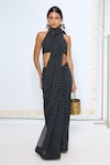 Buy_Ekaya Banaras_Black Chiffon Noir Polka Dotted Saree With Running Blouse _at_Aza_Fashions