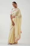 Buy_Vinusto_Yellow Chanderi Applique, Embroidery Round Neck Saree With Floral Print Blouse _at_Aza_Fashions