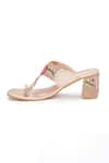 Shop_Sole House_Rose Gold Embroidery, Beads, Mirrors Floral Block Heels _at_Aza_Fashions