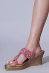 Sole House_Pink Embroidery, Sequins Dabka And Zari Wedge Sandals _at_Aza_Fashions