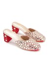 Buy_Sole House_Red Embroidery, Mirrors, Stones And Block Heel Mules _at_Aza_Fashions