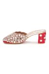 Shop_Sole House_Red Embroidery, Mirrors, Stones And Block Heel Mules _at_Aza_Fashions