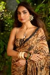Shop_Aza X Shilpa Shetty Kundra_Beige Chiffon, Viscose, Crepe, Modal, Animal Print Saree With Hand Bustier _at_Aza_Fashions
