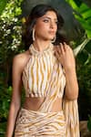 Shop_Aza X Shilpa Shetty Kundra_Yellow Modal, Satin, Chiffon Striped Animal Print Pre-draped Saree With Blouse _at_Aza_Fashions