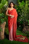 Buy_Aza X Shilpa Shetty Kundra_Red Viscose, Crepe, Silk Sweetheart Stripe Placement Print Saree With Blouse 