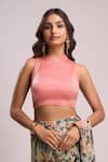 Shop_Aza X Shilpa Shetty Kundra_Green Lurex, Georgette, Modal, Forest Print Pre-draped Saree With Pink Blouse _at_Aza_Fashions