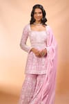 Buy Alaya Advani Pink Georgette Embroidery, Sequins Square Neck Floral Peplum Kurta Sharara Set Online at Aza Fashions Buy_Alaya Advani_Pink Georgette Embroidery, Sequins Square Neck Floral Peplum Kurta Sharara Set _Online_at_Aza_Fashions