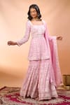 Buy Alaya Advani Pink Georgette Embroidery, Sequins Square Neck Floral Peplum Kurta Sharara Set Buy_Alaya Advani_Pink Georgette Embroidery, Sequins Square Neck Floral Peplum Kurta Sharara Set