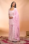 Alaya Advani Pink Georgette Embroidery, Sequins Square Neck Floral Peplum Kurta Sharara Set Online Alaya Advani_Pink Georgette Embroidery, Sequins Square Neck Floral Peplum Kurta Sharara Set _Online