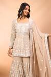 Alaya Advani Beige Georgette Embroidery Square Neck Floral Kurta Sharara Set at Aza Fashions Alaya Advani_Beige Georgette Embroidery Square Neck Floral Kurta Sharara Set _at_Aza_Fashions