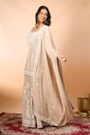 Shop Alaya Advani Beige Georgette Embroidery Square Neck Floral Kurta Sharara Set Shop_Alaya Advani_Beige Georgette Embroidery Square Neck Floral Kurta Sharara Set