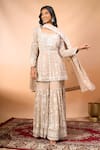 Alaya Advani Beige Georgette Embroidery Square Neck Floral Kurta Sharara Set Online Alaya Advani_Beige Georgette Embroidery Square Neck Floral Kurta Sharara Set _Online