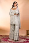 Alaya Advani_Green Georgette Embroidery Square Neck Sea Kurta Sharara Set _Online