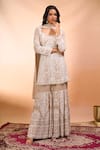 Shop Alaya Advani Beige Georgette Embroidery Square Neck Hand Kurta Sharara Set Online Shop_Alaya Advani_Beige Georgette Embroidery Square Neck Hand Kurta Sharara Set _Online
