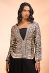 Shop_Alaya Advani_Black Silk Embroidery, Mirrors V-, Square Jacket Palazzo Set _Online_at_Aza_Fashions