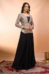 Buy_Alaya Advani_Black Silk Embroidery, Mirrors V-, Square Jacket Palazzo Set 