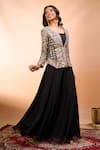 Alaya Advani_Black Silk Embroidery, Mirrors V-, Square Jacket Palazzo Set _Online