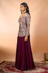 Alaya Advani Wine Silk Embroidery V-neck Top And Sharara Set Online Alaya Advani_Wine Silk Embroidery V-neck Top And Sharara Set _Online