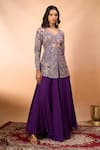 Alaya Advani_Purple Silk Embroidery V-neck Floral Top And Sharara Set _at_Aza_Fashions