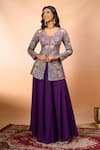 Buy_Alaya Advani_Purple Silk Embroidery V-neck Floral Top And Sharara Set _Online